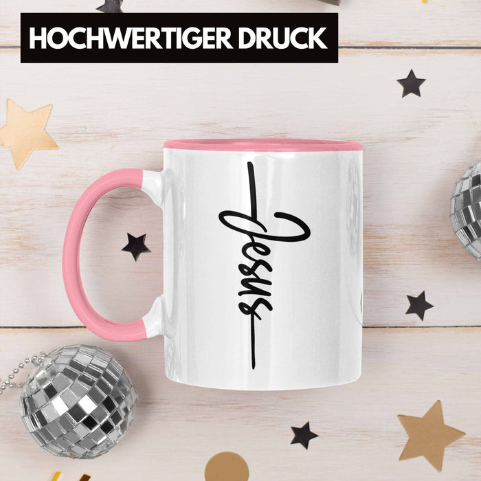 Jesus Christus Tasse Bibel Geschenk Kreuz Glauben Kirche Christliche Geschenkidee Rosa Trendation