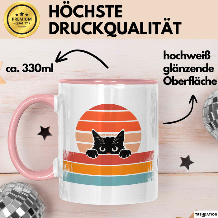 Katzen Tierliebhaber Vintage Tasse Geschenk Lustige Geschenkidee Spruch Rosa Trendation
