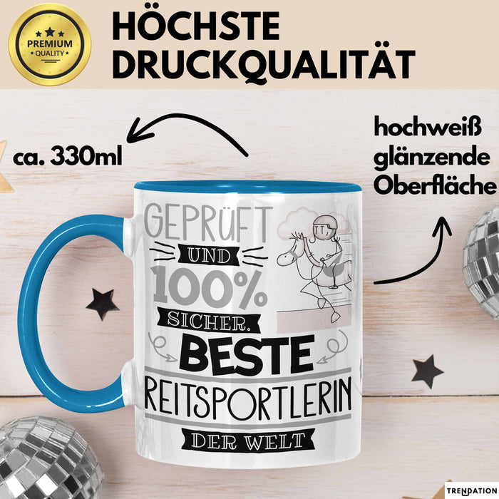 Beste Reitsportlerin Der Welt Tasse Geschenk für Eine Reitsportlerin Geprüft Und Sicher Geschenkidee Geburtstag Weihnachten Blau Trendation
