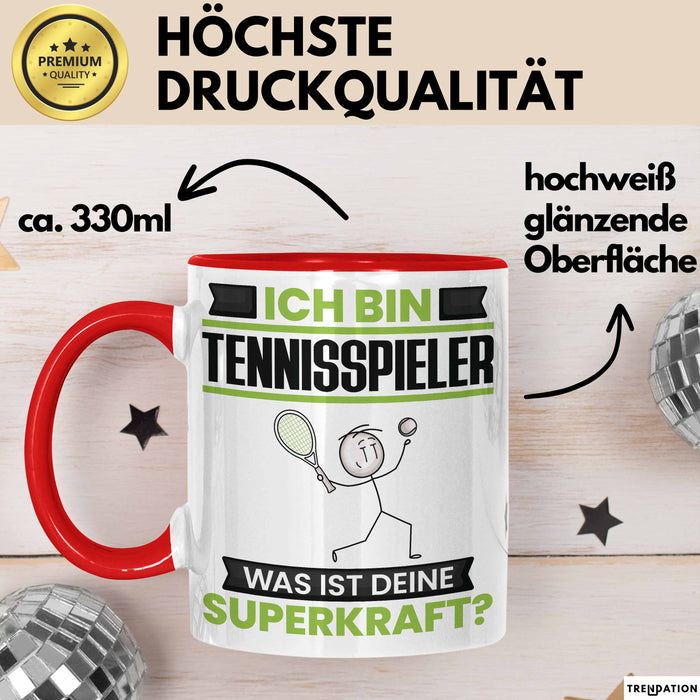 Tennisspieler Tasse Geschenk für Tennisspieler Geburtstag Lustiger Spruch Kaffee-Becher Was Ist Deine Superkraft Rot Trendation