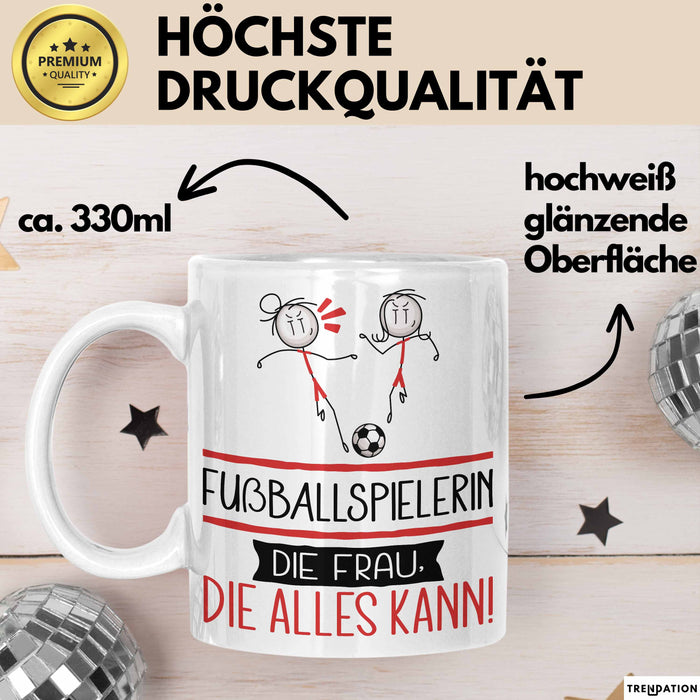 Fußballspielerin Geschenk Tasse Becher Die Frau Die Allen Kann Geschenkidee für eine Fußballspielerin Lustig Weiß Trendation