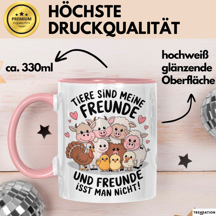 Vegan Vegetarisch Tasse Geschenk Lustige Geschenkidee Spruch Tier Sind Meine Freunde Rosa Trendation