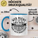 Lustiger Spruch Tasse Wer Nicht Mit Mir Auskommt Muss Eben Noch EIn Bisschen An Sich Arbeiten Kaffee-Becher Humor Blau Trendation