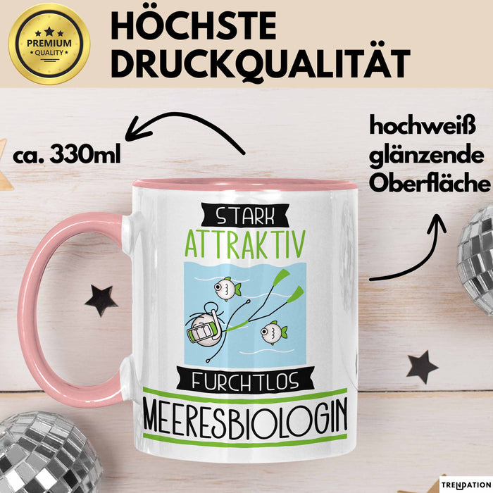 Meeresbiologin Tasse Geschenk Becher Stark Attraktiv Furchtlos Meeresbiologin Lustige Geschenkidee Rosa Trendation