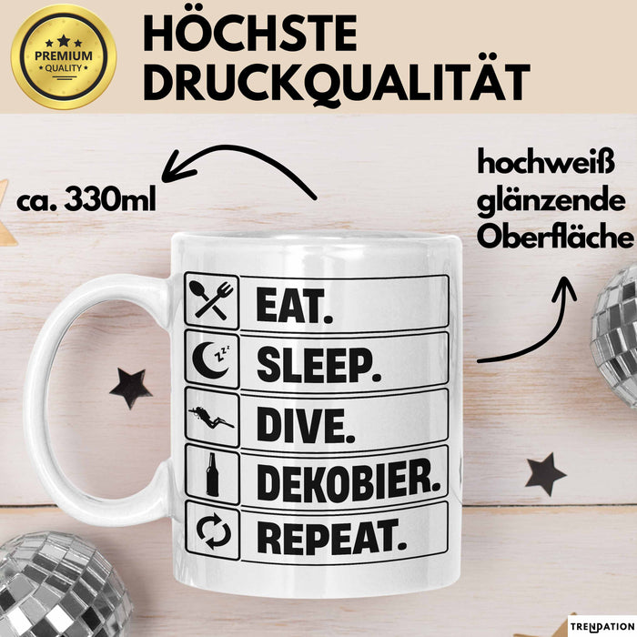 Taucher Tasse Geschenk Eat Sleep Geschenkidee Tauchen Becher Weiß Trendation