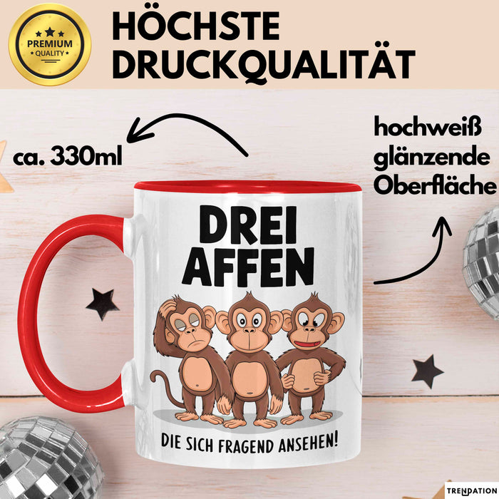 Affe Tier Tasse Geschenk Lustige Geschenkidee Spruch 3 affen Die Sich Fragend Ansehen Rot Trendation