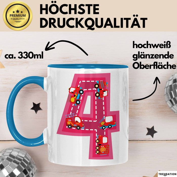 4. Geburtstag Tasse Geschenk Mädchen Jungs 4Er Geburstagsgeschenk Becher Blau Trendation