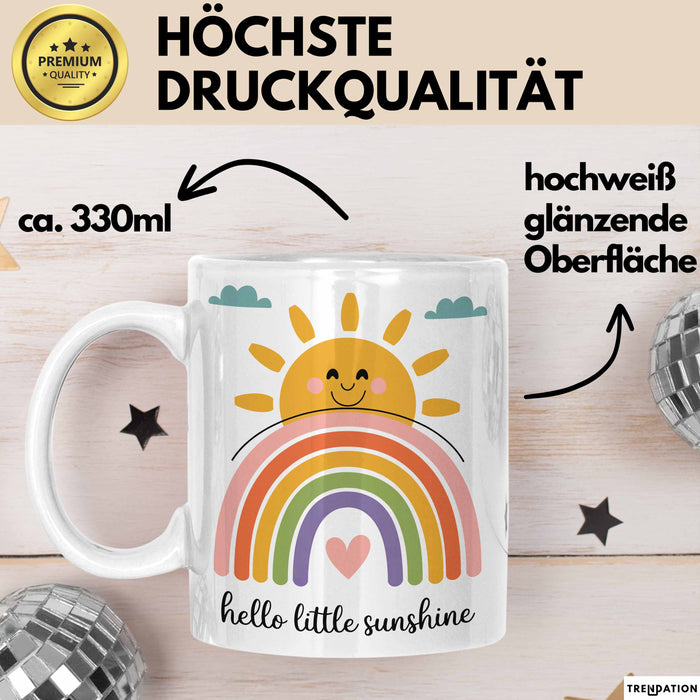 Baby Geburt Neue Eltern Tasse Geschenk Lustige Geschenkidee Spruch Hallo Kleiner Sonnenschein Weiß Trendation