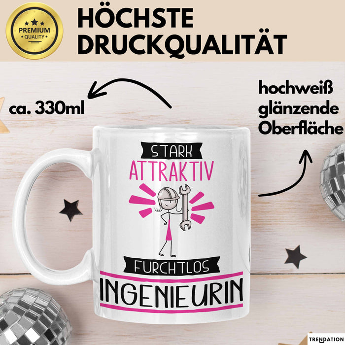 Ingenieurin Tasse Geschenk Becher Stark Attraktiv Furchtlos Ingenieurin Lustige Geschenkidee Weiß Trendation