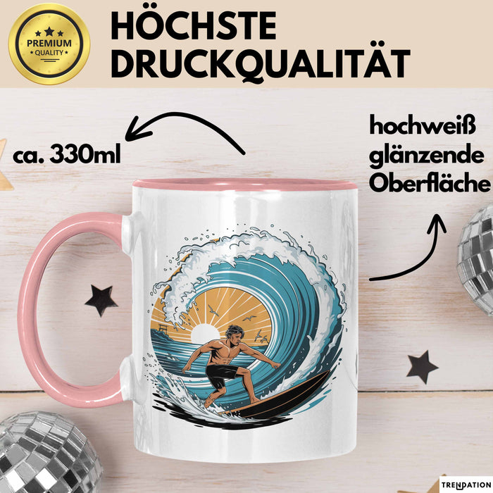 Surfer Tasse Geschenkidee für Wellenreiter Lustiger Spruch Rosa Trendation