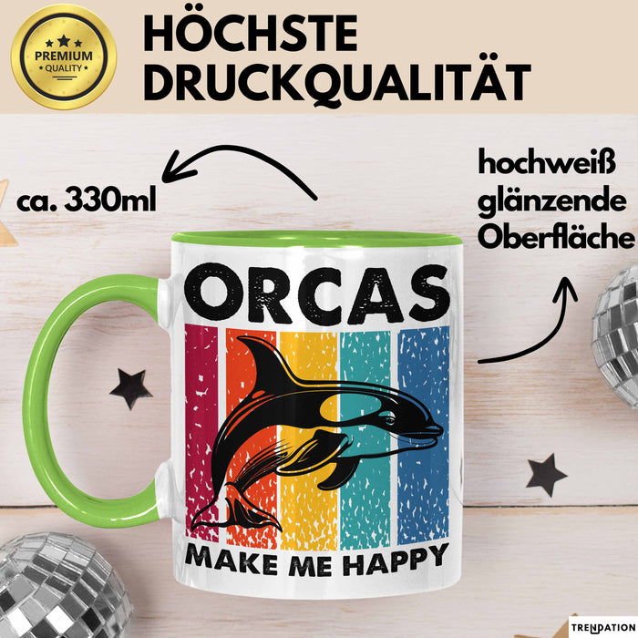 Orcas Tasse Geschenk Wale Wal Liebhaber Geschenkidee Retro Becher Grün Trendation
