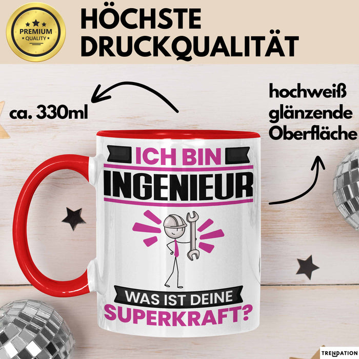 Ingenieur Tasse Geschenk für Ingenieur Geburtstag Lustiger Spruch Kaffee-Becher Was Ist Deine Superkraft Rot Trendation