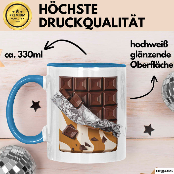 Schokoladenliebhaber Tasse Geschenkidee für Naschkatzen Blau Trendation