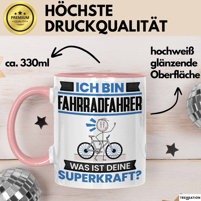 Fahrradfahrer Tasse Geschenk für Fahrradfahrer Geburtstag Lustiger Spruch Kaffee-Becher Was Ist Deine Superkraft Rosa Trendation