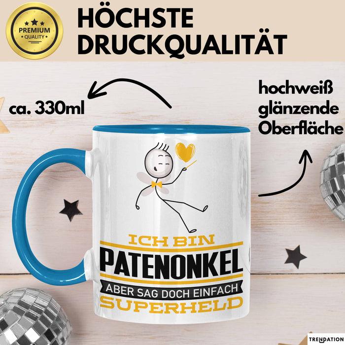 Patenonkel Geschenk Tasse Ich Bin Patenonkel Aber Sag Doch Einfach Superheld Lustige Geschenkdiee für Patenonkel Kaffee-Becher Blau Trendation