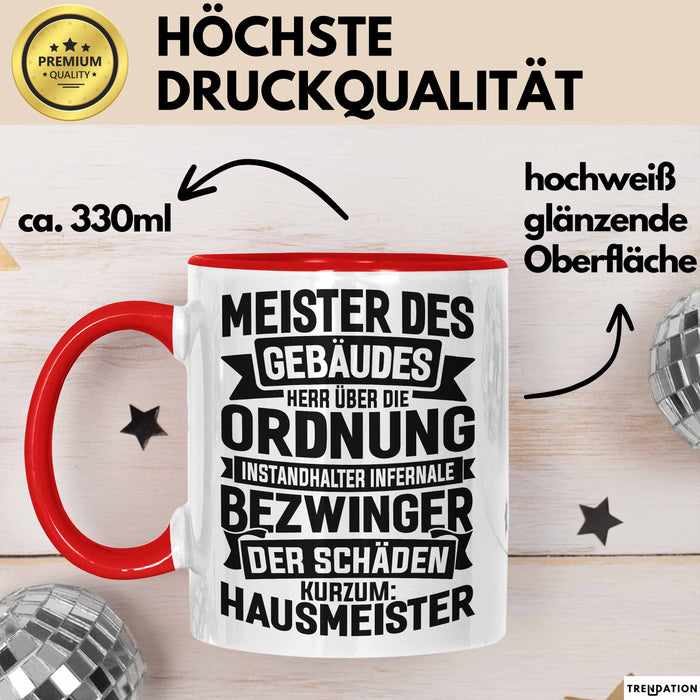 Hausmeister Tasse Geschenk Meister Des Gebäudes Rot Trendation