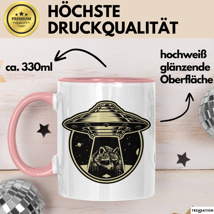 Waschbär Geschenk Tasse Ufo Alien Waschbär-Liebhaber Geschenkdidee Rosa Trendation