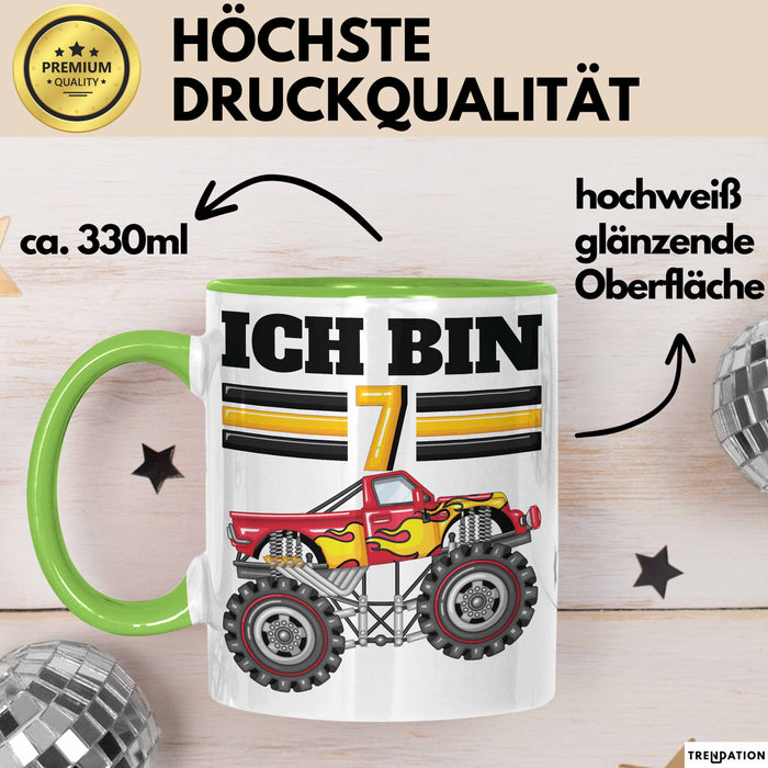 7. Geburtstag Geschenk Tasse Becher Jungs Trucks Geburtstagsgeschenk Ich Bin 7 Grün Trendation