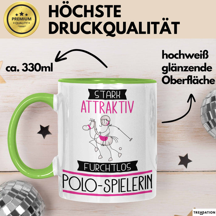 Polo-Spielerin Tasse Geschenk Becher Stark Attraktiv Furchtlos Polo-Spielerin Lustige Geschenkidee Grün Trendation