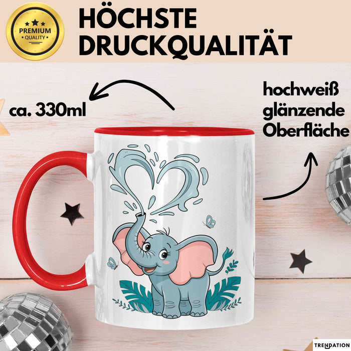 Elefantenliebhaber Tasse Geschenkidee für Wildtier Fans Rot Trendation