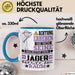 Jäger Geschenk Tasse Lustiger Spruch Erheben Sie Sich Der Jäger Betritt den Raum Blau Trendation