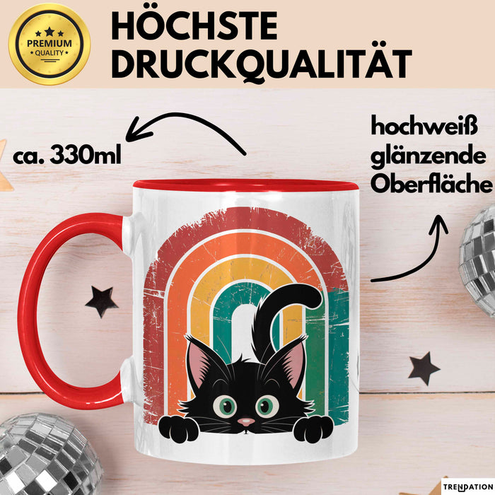 Katzen Tierliebhaber Vintage Tasse Geschenk Lustige Geschenkidee Spruch Rot Trendation