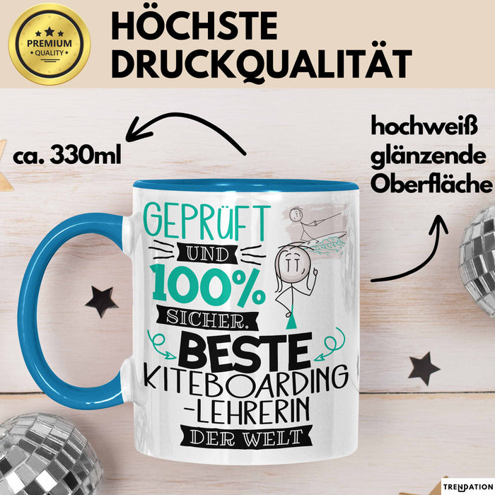 Beste Kiteboarding-Lehrerin Der Welt Tasse Geschenk für Eine Kiteboarding-Lehrerin Geprüft Und Sicher Geschenkidee Geburtstag Weihnachten Blau Trendation