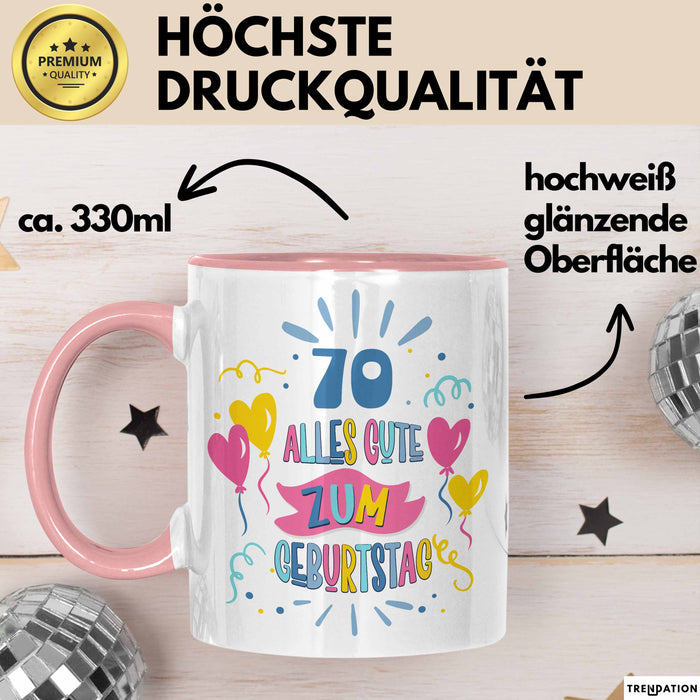 70. Geburtstag Tasse Geschenk Männer Frauen Lustig Alles Gute Zum Geburtstag 70er Geburtstags Grüße Geschenkidee Rosa Trendation