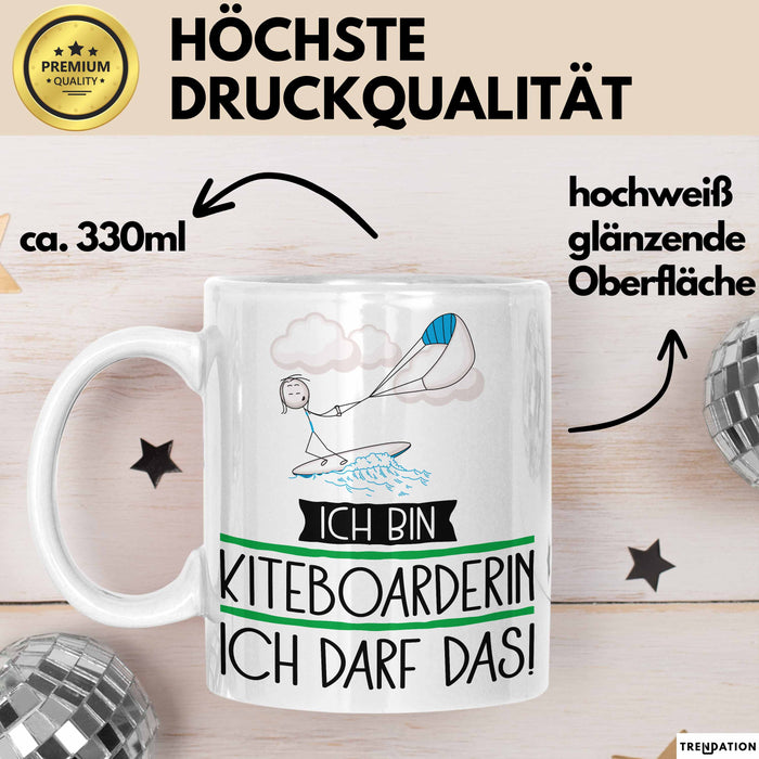 Geschenk für Kiteboarderin Tasse Lustige Geschenkidee Geburtstag Ich Bin Kiteboarderin Ich Darf Das Weiß Trendation