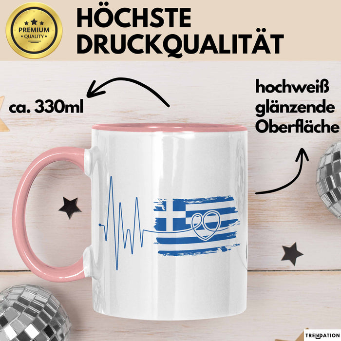 Griechenland Tasse Geschenk Grieche Flagge Herz Kaffee-Becher Rosa Trendation