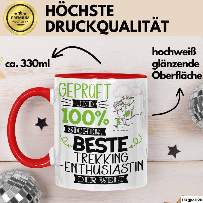 Beste Trekking-Enthusiastin Der Welt Tasse Geschenk für Eine Trekking-Enthusiastin Geprüft Und Sicher Geschenkidee Geburtstag Weihnachten Rot Trendation