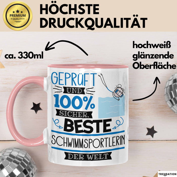 Beste Schwimmsportlerin Der Welt Tasse Geschenk für Eine Schwimmsportlerin Geprüft Und Sicher Geschenkidee Geburtstag Weihnachten Rosa Trendation