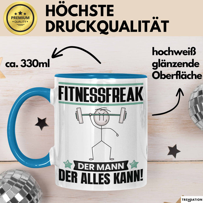 Fitnessfreak Tasse Geschenk für Fitnessfreak Der Mann Der Alles Kann Geschenkidee zum Geburtstag Blau Trendation