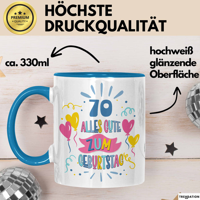 70. Geburtstag Tasse Geschenk Männer Frauen Lustig Alles Gute Zum Geburtstag 70er Geburtstags Grüße Geschenkidee Blau Trendation