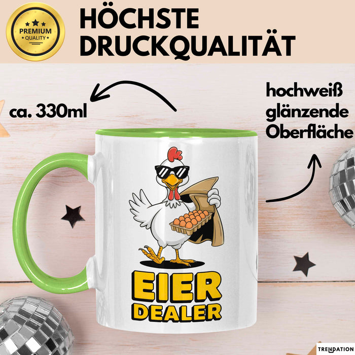 Huhn Tier Bauer Tasse Becher Geschenk Lustige Geschenkidee Spruch Eier Dealer Grün Trendation