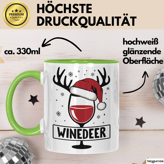 Rotwein-Trinker Tasse Geschenk Weindeer Weihnachten Geschenkidee Für Rot-Weintrinker Kaffee-Becher Grün Trendation