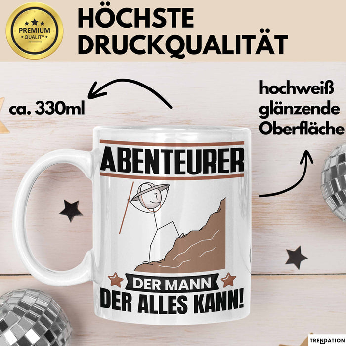 Abenteurer Tasse Geschenk für Abenteurer Der Mann Der Alles Kann Geschenkidee zum Geburtstag Weiß Trendation