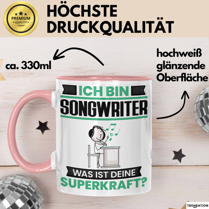 Songwriter Tasse Geschenk für Songwriter Geburtstag Lustiger Spruch Kaffee-Becher Was Ist Deine Superkraft Rosa Trendation