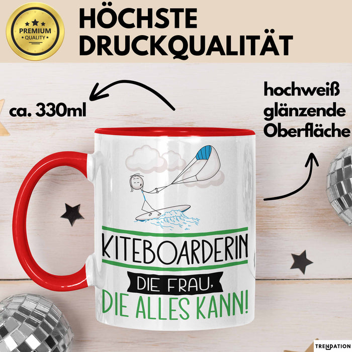 Kiteboarderin Geschenk Tasse Becher Die Frau Die Allen Kann Geschenkidee für eine Kiteboarderin Lustig Rot Trendation