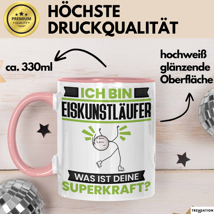 Eiskunstläufer Tasse Geschenk für Eiskunstläufer Geburtstag Lustiger Spruch Kaffee-Becher Was Ist Deine Superkraft Rosa Trendation
