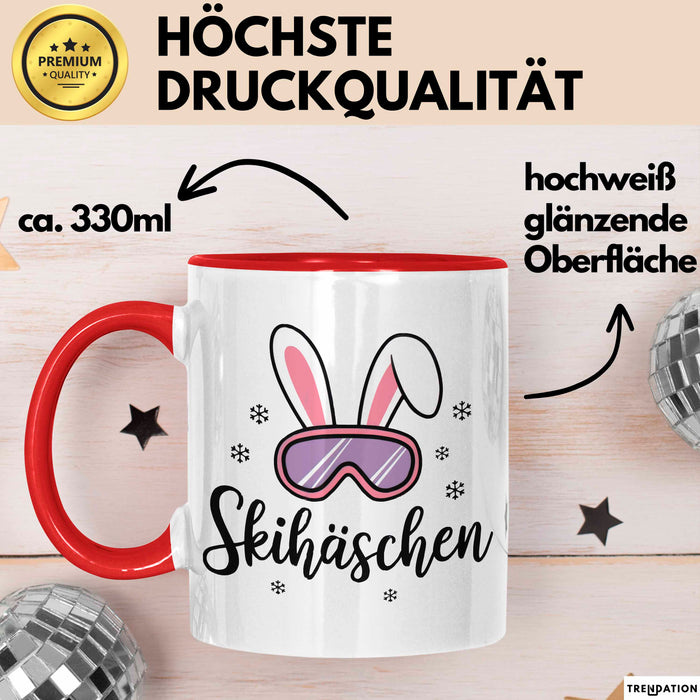 Skifahren Skifahrer Tasse Geschenk Skihäschen Geschenkidee Geschenkidee Lustig Rot Trendation