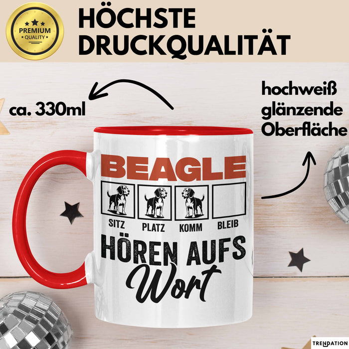 Beagle Hören Aufs Wort Tasse Geschenk Beagle Besitzer Mama Becher Rot Trendation