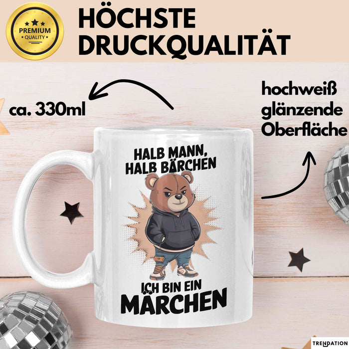 Bärtige Männer Tasse Geschenk Lustige Geschenkidee Spruch Halb Mann Halb Bärchen Weiß Trendation
