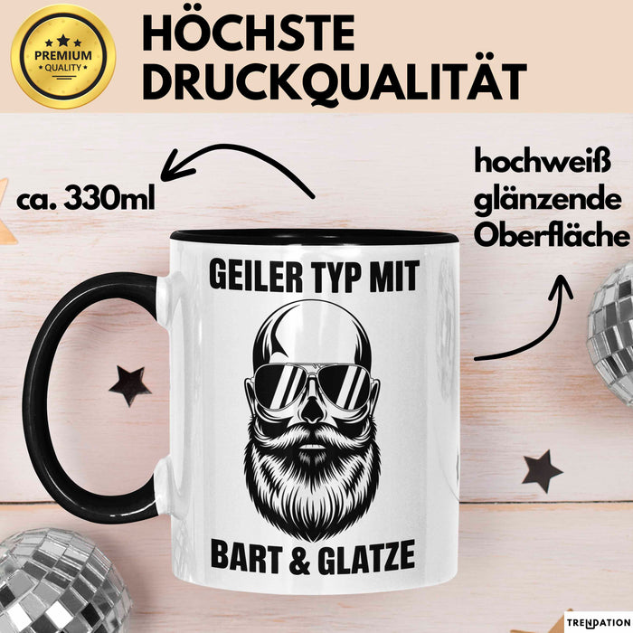Glatzköpfige Männer Tasse Geschenk Lustige Geschenkidee Geiler Typ Mit Bart Und Glatze Schwarz Trendation