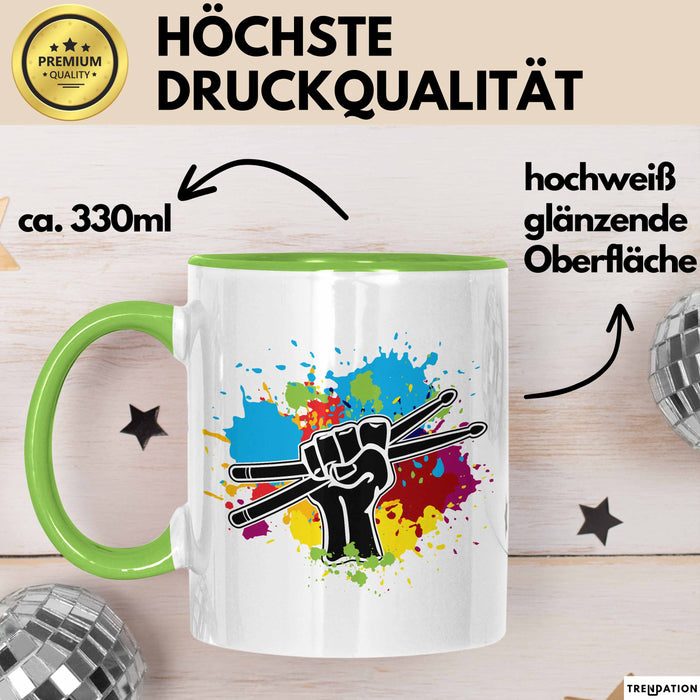 Schlagzeug-Spieler Geschenk Drummer Tasse Geschenkidee Spruch Bunte Farben Schlagzeuger Grün Trendation