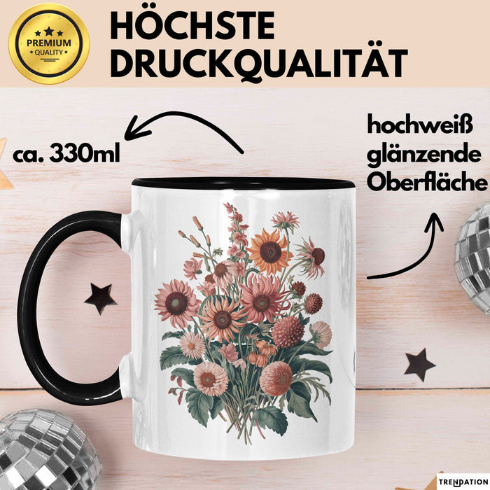 Botanische Blumen Tasse Geschenk Lustige Geschenkidee Spruch Schwarz Trendation