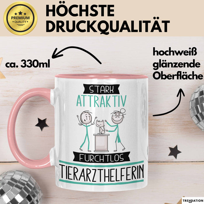 Tierarzthelferin Tasse Geschenk Becher Stark Attraktiv Furchtlos Tierarzthelferin Lustige Geschenkidee Rosa Trendation