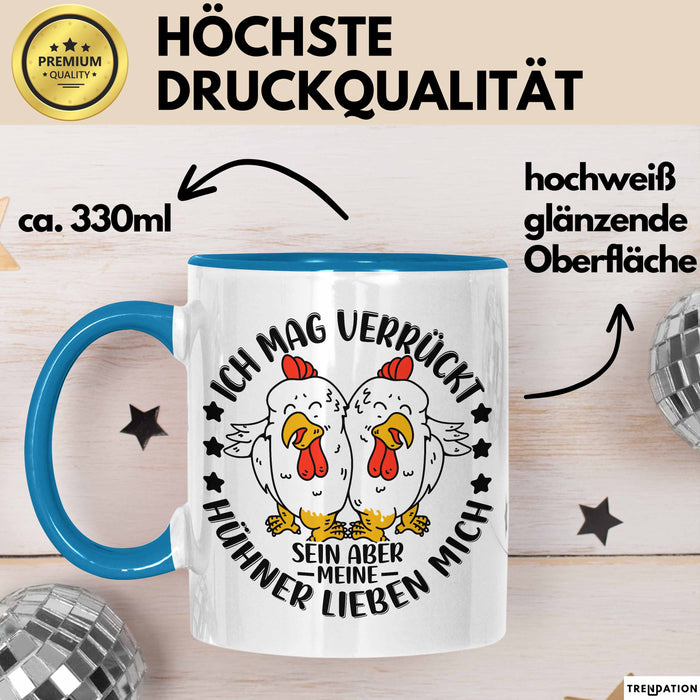 Hühner Tasse Geschenk Hühnerflüsterin Huhn Geschenkidee Kaffee-Becher Landwirt Bauer Landiwrtin Blau Trendation
