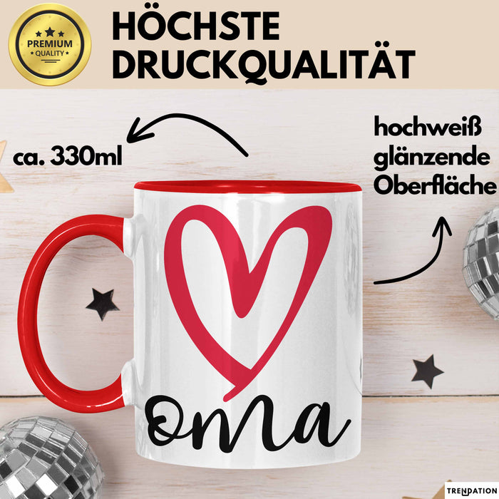 Oma Herz Tasse Geschenk Muttertag Liebevolle Spruchidee Rot Trendation