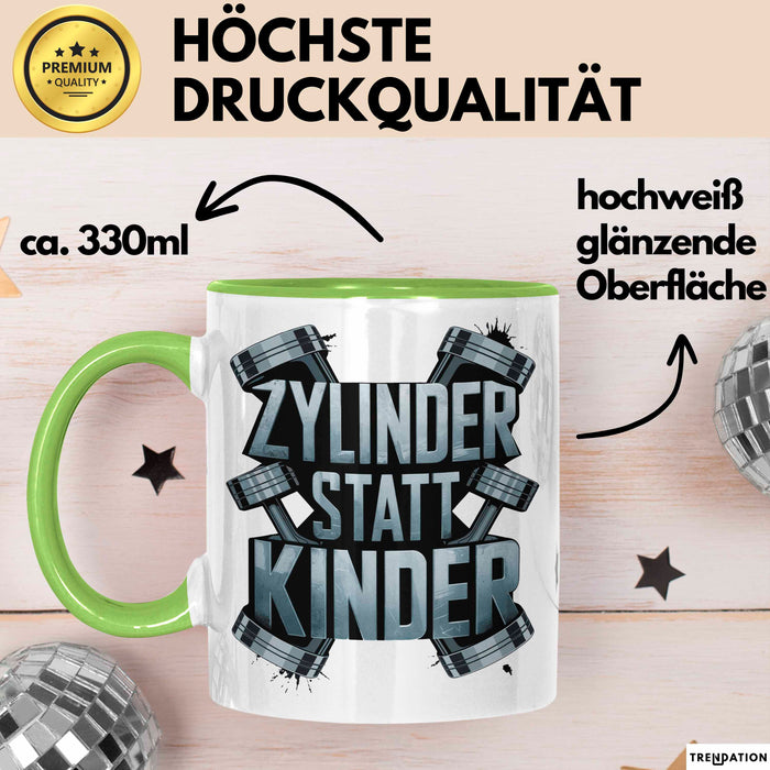 Automechaniker Tasse Geschenk Lustige Geschenkidee Spruch Zylidner Statt Kinder Grün Trendation